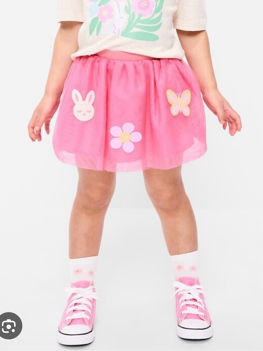 Old Navy Pink Tulle Skirt with Bunny, Butterfly & Flower Appliqués